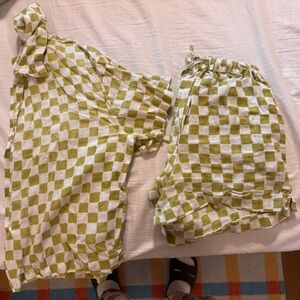 Green and White Checkered Two-Piece Linen Set from Holiday The Label